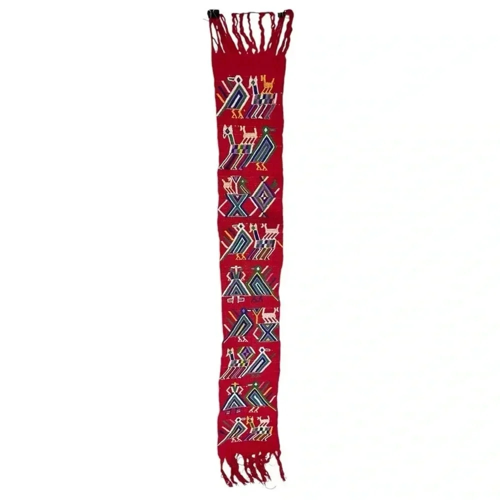 Vintage 70s or 80s handwoven Guatemalan embroidered sash faja huipil from nebaj